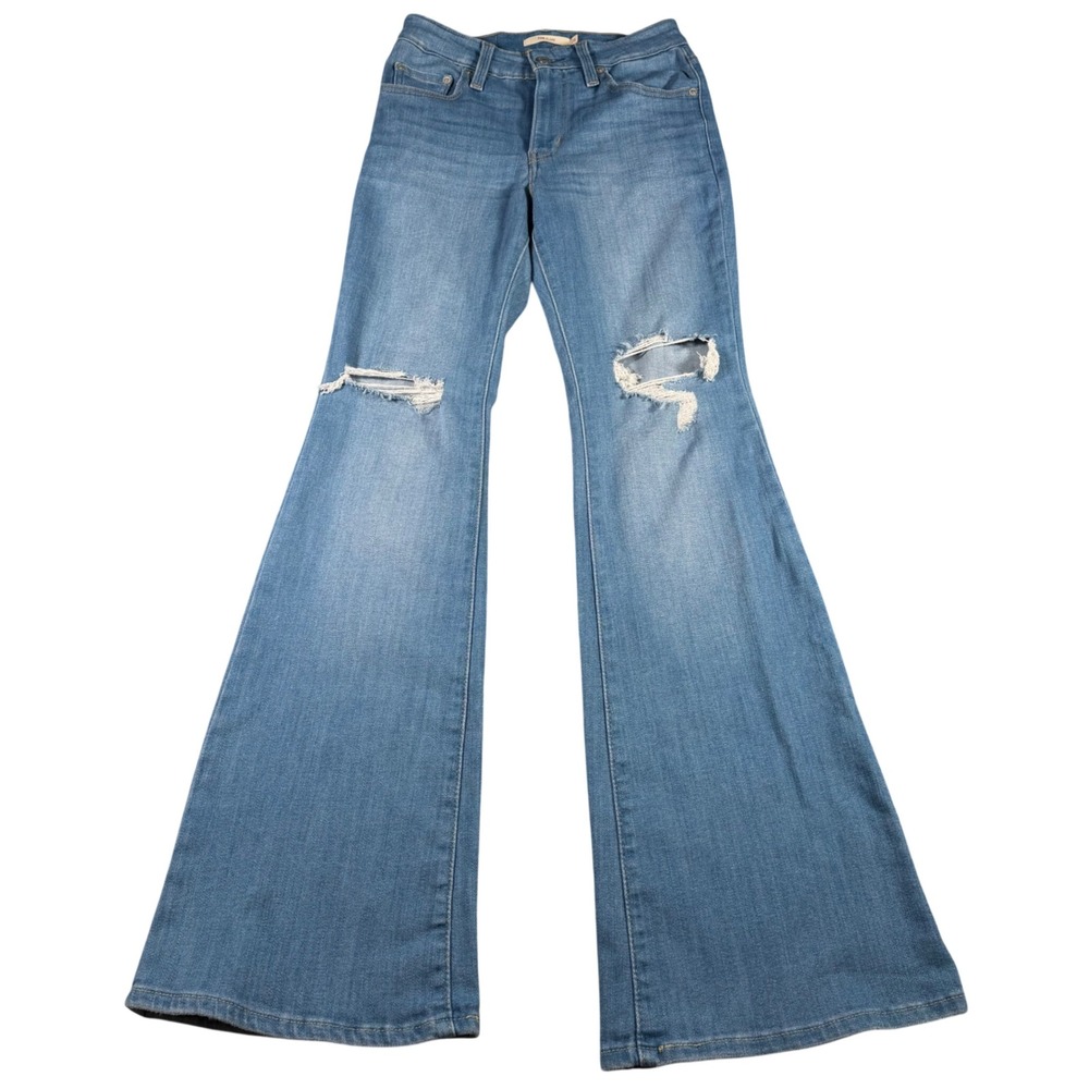 Levi's 726 Flare Jeans Womens 26 (FITS 26x31) Blue‎ Distressed Denim